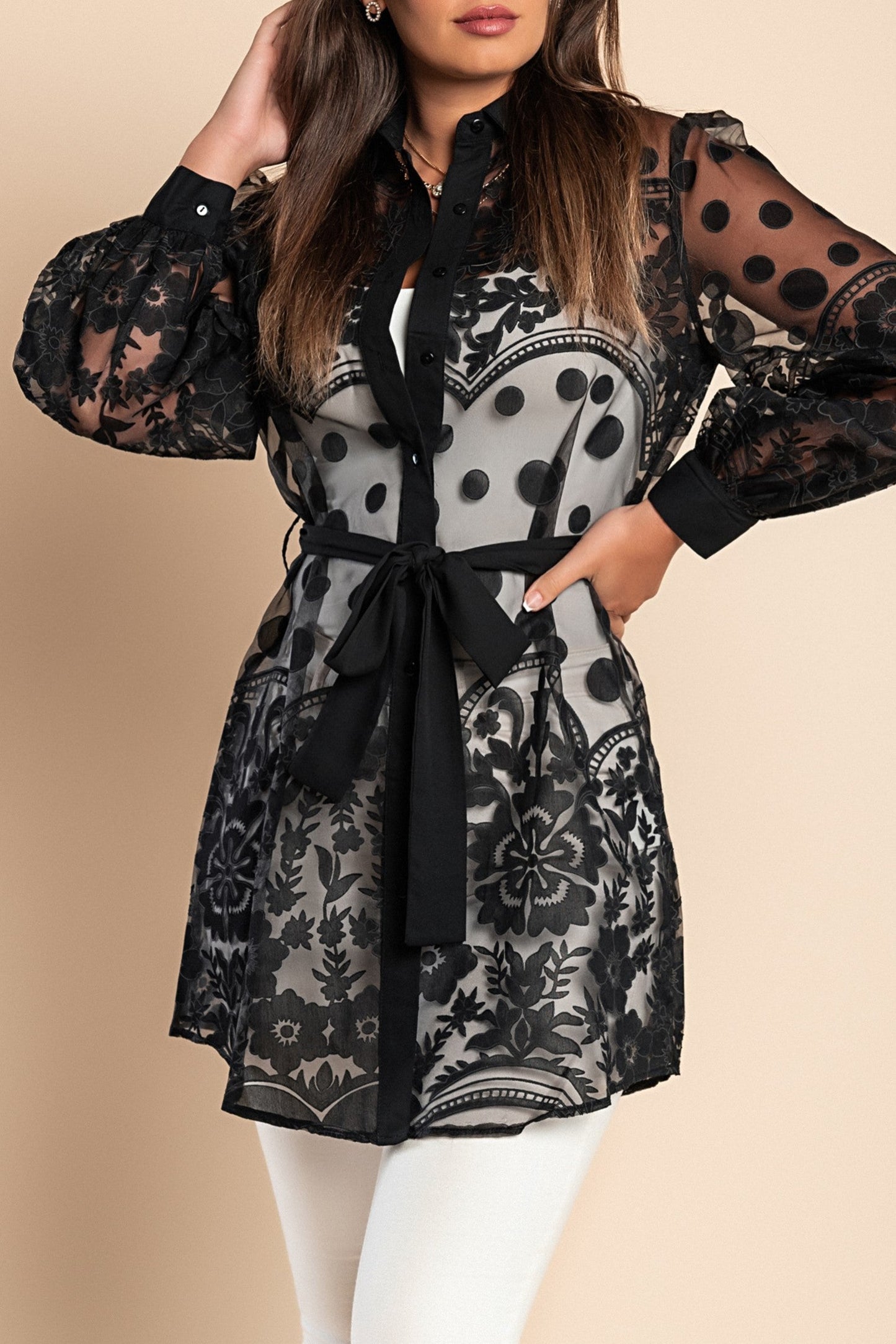 Floral Print Shirt Dress Runya, Black