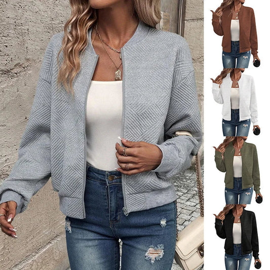 Women's autumn and winter new solid color simple and exquisite zipper jacket baseball collar casual jacket Cox Costume LLC